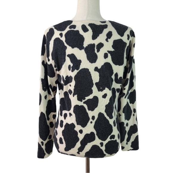Vintage Cashmere/Silk Blend Cow Print Talbots Crewneck Sweater size L - Picture 5 of 8